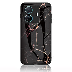 Silicone Frame Fashionable Pattern Mirror Case Cover for Vivo iQOO Z6 Pro 5G Gold and Black