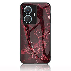 Silicone Frame Fashionable Pattern Mirror Case Cover for Vivo T1 4G Red