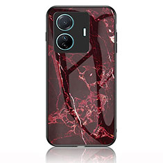 Silicone Frame Fashionable Pattern Mirror Case Cover for Vivo T1 Pro 5G Red