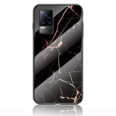 Silicone Frame Fashionable Pattern Mirror Case Cover for Vivo V21e 4G Gold and Black