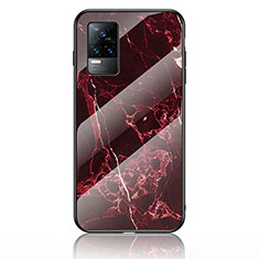 Silicone Frame Fashionable Pattern Mirror Case Cover for Vivo V21e 4G Red