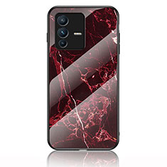 Silicone Frame Fashionable Pattern Mirror Case Cover for Vivo V23 Pro 5G Red