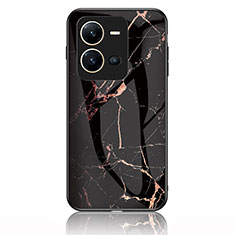 Silicone Frame Fashionable Pattern Mirror Case Cover for Vivo V25 5G Gold and Black