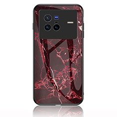 Silicone Frame Fashionable Pattern Mirror Case Cover for Vivo X80 5G Red