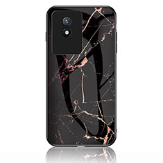 Silicone Frame Fashionable Pattern Mirror Case Cover for Vivo Y02 Gold and Black