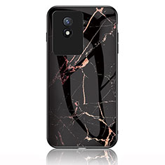 Silicone Frame Fashionable Pattern Mirror Case Cover for Vivo Y02t Gold and Black