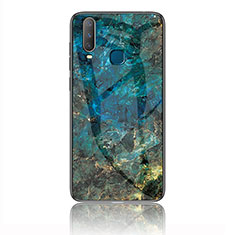 Silicone Frame Fashionable Pattern Mirror Case Cover for Vivo Y12 Blue