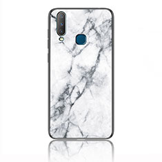 Silicone Frame Fashionable Pattern Mirror Case Cover for Vivo Y12 White