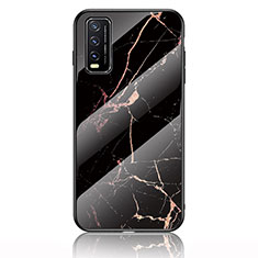 Silicone Frame Fashionable Pattern Mirror Case Cover for Vivo Y20 (2021) Gold and Black