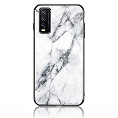 Silicone Frame Fashionable Pattern Mirror Case Cover for Vivo Y20 (2021) White