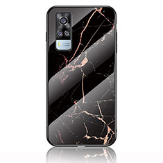 Silicone Frame Fashionable Pattern Mirror Case Cover for Vivo Y31 (2021) Gold and Black