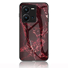 Silicone Frame Fashionable Pattern Mirror Case Cover for Vivo Y35 4G Red