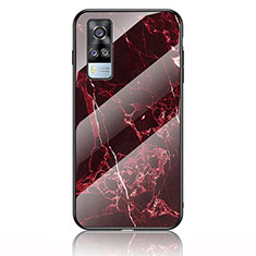 Silicone Frame Fashionable Pattern Mirror Case Cover for Vivo Y51 (2021) Red