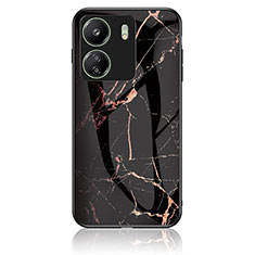 Silicone Frame Fashionable Pattern Mirror Case Cover for Xiaomi Poco C65 Gold and Black