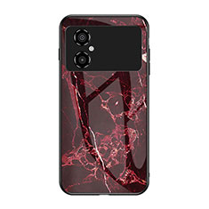 Silicone Frame Fashionable Pattern Mirror Case Cover for Xiaomi Poco M4 5G Red