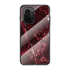 Silicone Frame Fashionable Pattern Mirror Case Cover for Xiaomi Redmi K40 5G Red