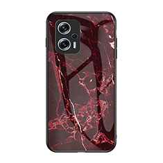 Silicone Frame Fashionable Pattern Mirror Case Cover for Xiaomi Redmi Note 11T Pro+ Plus 5G Red