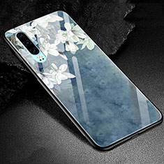 Silicone Frame Fashionable Pattern Mirror Case Cover K01 for Huawei P30 Blue