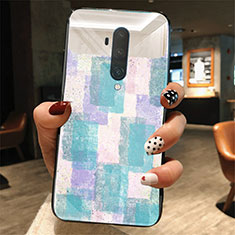 Silicone Frame Fashionable Pattern Mirror Case Cover K01 for OnePlus 7T Pro Blue