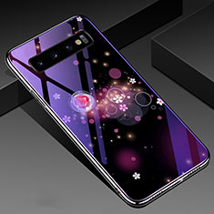 Silicone Frame Fashionable Pattern Mirror Case Cover K01 for Samsung Galaxy S10 Plus Purple