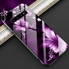 Silicone Frame Fashionable Pattern Mirror Case Cover K04 for Samsung Galaxy S10 Purple
