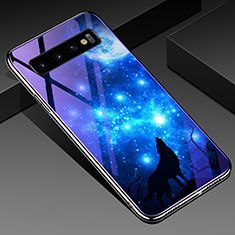 Silicone Frame Fashionable Pattern Mirror Case Cover K05 for Samsung Galaxy S10 5G Cyan