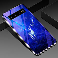 Silicone Frame Fashionable Pattern Mirror Case Cover K05 for Samsung Galaxy S10 Blue