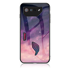 Silicone Frame Fashionable Pattern Mirror Case Cover LS1 for Asus ROG Phone 7 Ultimate Purple