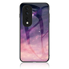 Silicone Frame Fashionable Pattern Mirror Case Cover LS1 for Huawei Honor 80 Pro Flat 5G Purple