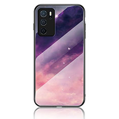 Silicone Frame Fashionable Pattern Mirror Case Cover LS1 for Oppo A16 Purple