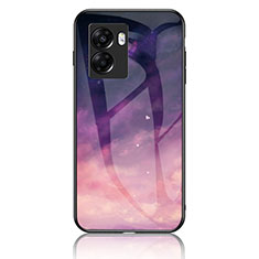 Silicone Frame Fashionable Pattern Mirror Case Cover LS1 for Oppo A77 5G Purple