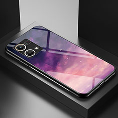 Silicone Frame Fashionable Pattern Mirror Case Cover LS1 for Oppo Reno7 4G Purple