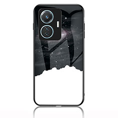 Silicone Frame Fashionable Pattern Mirror Case Cover LS1 for Vivo T1 4G Black