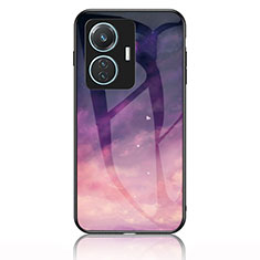 Silicone Frame Fashionable Pattern Mirror Case Cover LS1 for Vivo T1 4G Purple