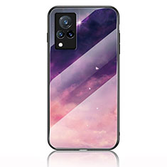 Silicone Frame Fashionable Pattern Mirror Case Cover LS1 for Vivo V21s 5G Purple