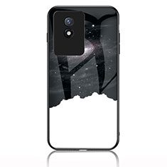 Silicone Frame Fashionable Pattern Mirror Case Cover LS1 for Vivo Y02 Black