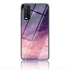 Silicone Frame Fashionable Pattern Mirror Case Cover LS1 for Vivo Y12s (2021) Purple