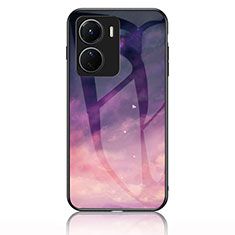 Silicone Frame Fashionable Pattern Mirror Case Cover LS1 for Vivo Y16 Purple