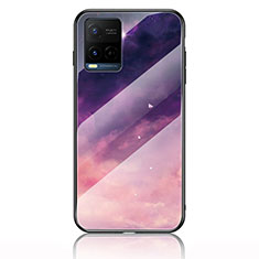 Silicone Frame Fashionable Pattern Mirror Case Cover LS1 for Vivo Y21 Purple