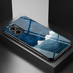 Silicone Frame Fashionable Pattern Mirror Case Cover LS1 for Xiaomi Redmi 11 Prime 5G Blue