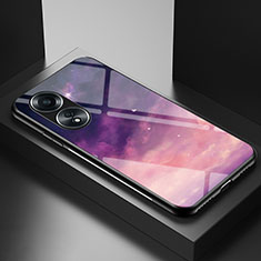 Silicone Frame Fashionable Pattern Mirror Case Cover LS2 for Oppo A38 Purple