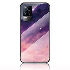 Silicone Frame Fashionable Pattern Mirror Case Cover LS2 for Vivo V21e 4G Purple