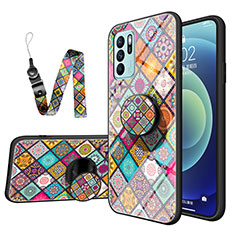 Silicone Frame Fashionable Pattern Mirror Case Cover LS3 for Oppo Reno6 Z 5G Mixed