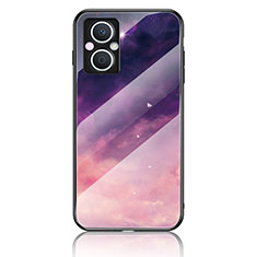 Silicone Frame Fashionable Pattern Mirror Case Cover LS4 for Oppo A96 5G Purple