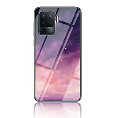 Silicone Frame Fashionable Pattern Mirror Case Cover LS4 for Oppo Reno5 Lite Purple