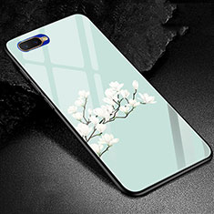 Silicone Frame Fashionable Pattern Mirror Case Cover M01 for Oppo R15X Cyan