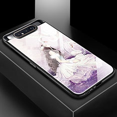 Silicone Frame Fashionable Pattern Mirror Case Cover S01 for Samsung Galaxy A80 Purple