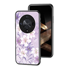 Silicone Frame Flowers Mirror Case Cover for Huawei Honor X9b 5G Clove Purple