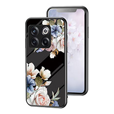 Silicone Frame Flowers Mirror Case Cover for OnePlus 10T 5G Black