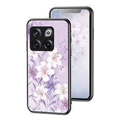 Silicone Frame Flowers Mirror Case Cover for OnePlus 10T 5G Clove Purple